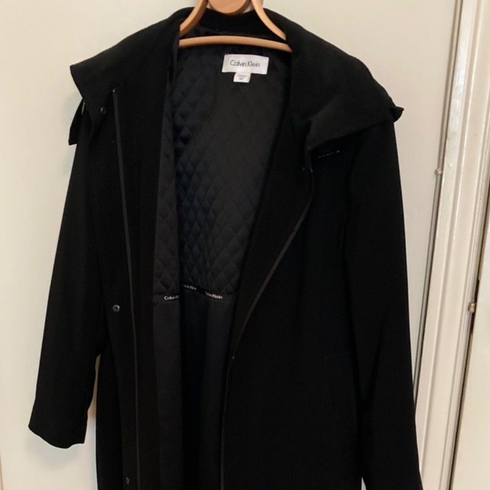Calvin Klein Maxi Coat with Hood and Quilted Lining